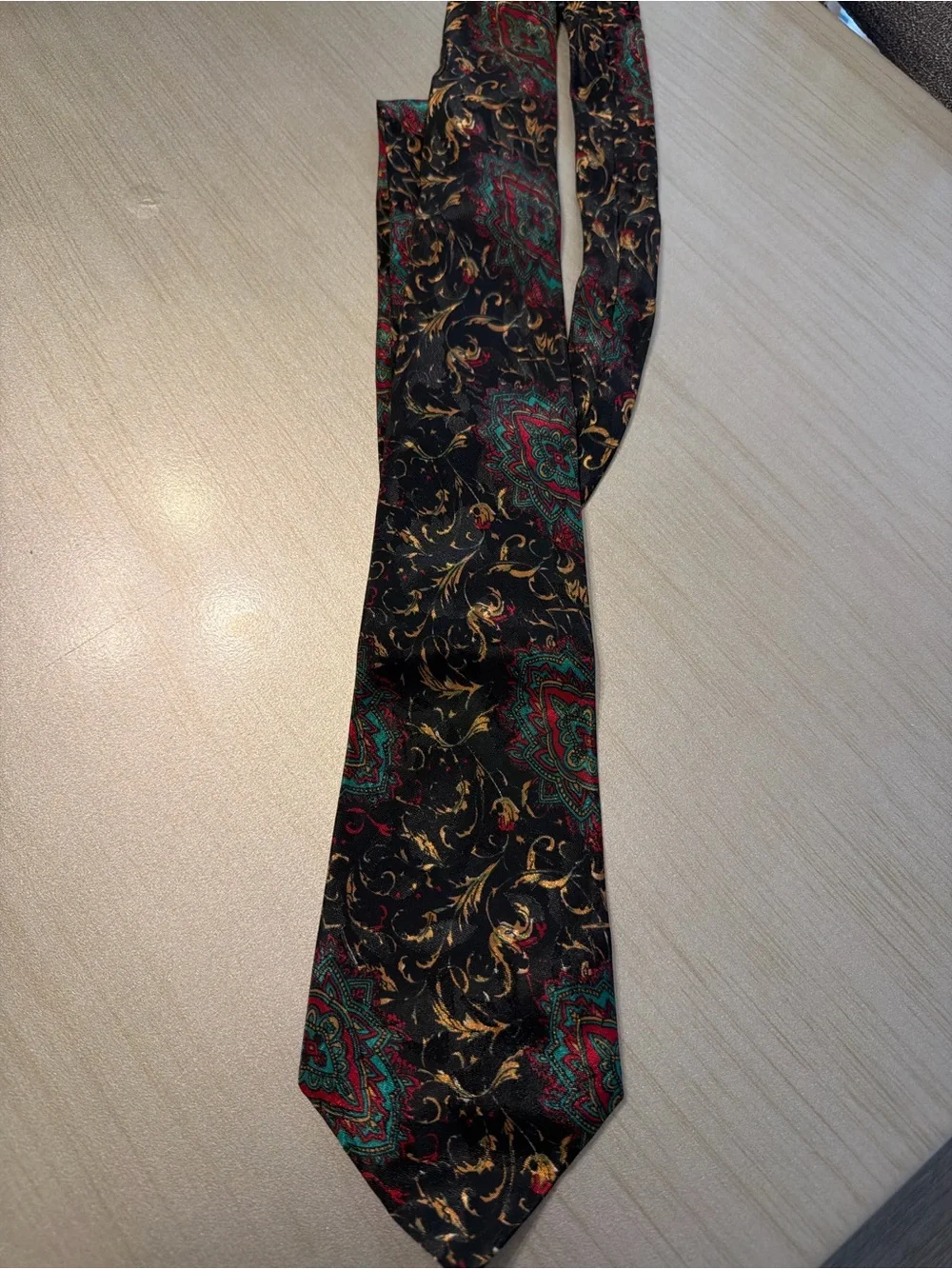 Classic Black Paisley Men's Tie with Red & Green Accents
